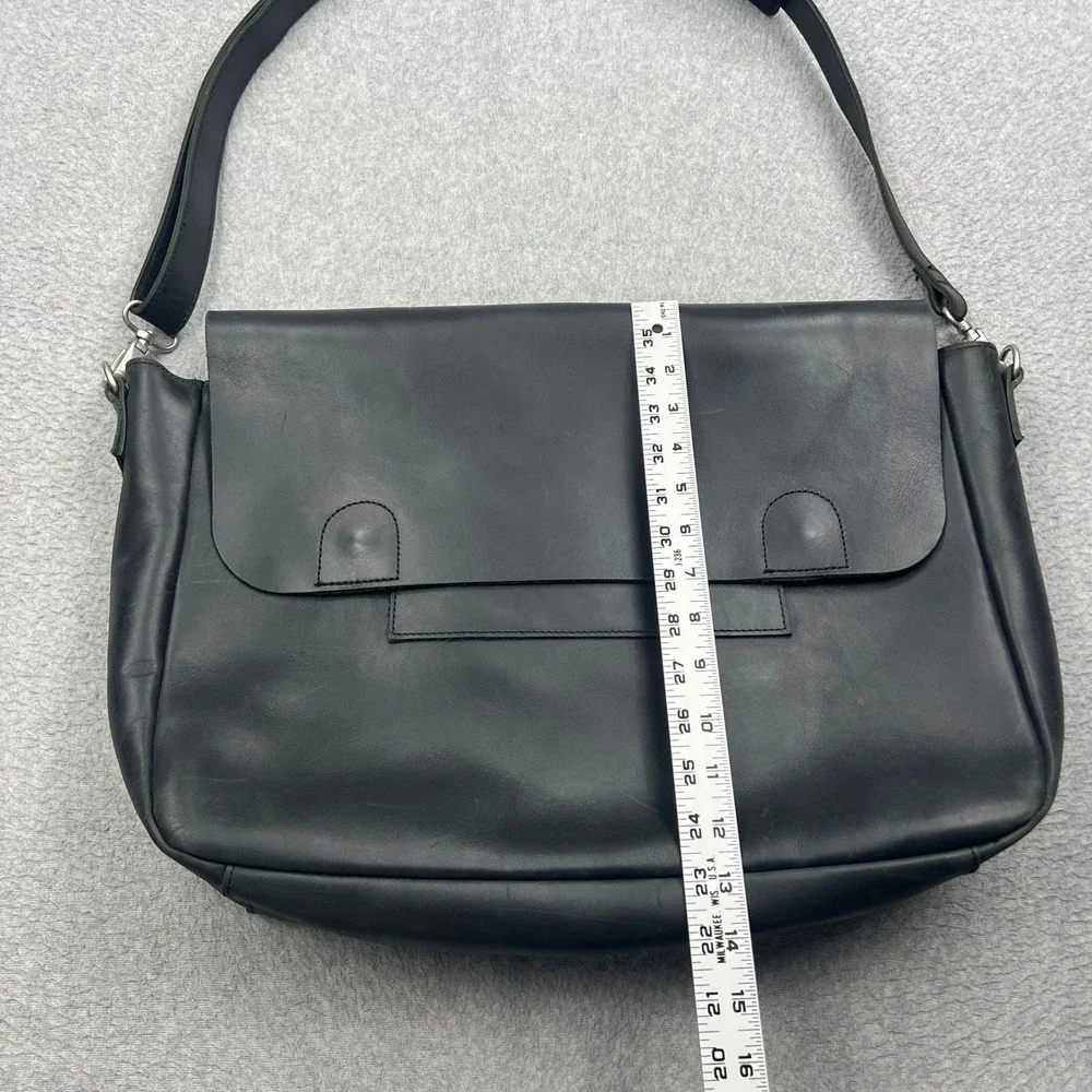 Duluth Lineage Leather Briefcase Messenger Bag Large Black Flap Laptop Crossbody